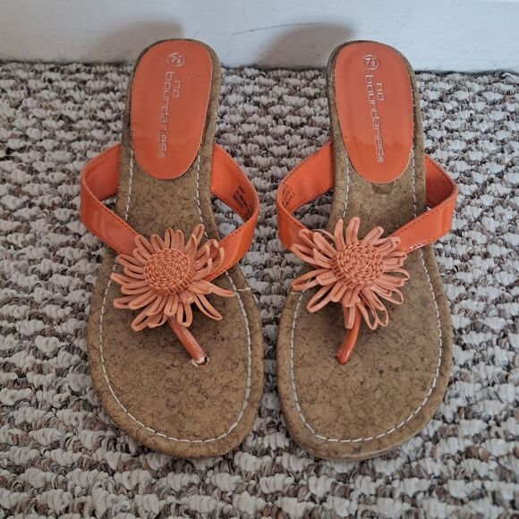 Vintage Y2K Kitten Heels Women's 7.5 No Boundaries Orange Flower Cork Preppy - Picture 1 of 11